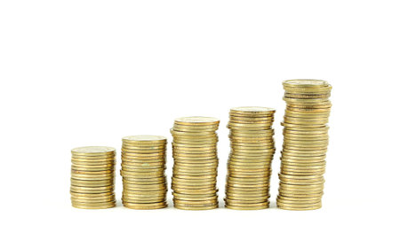 Golden Coin Tower on white background