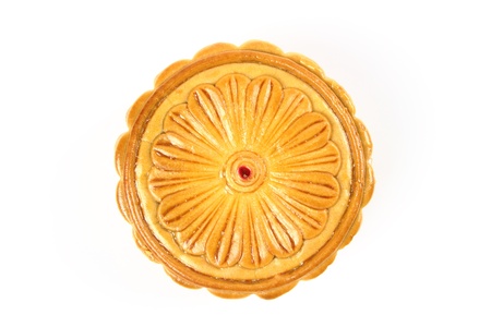 Chinese moon cake on white backgroundの写真素材