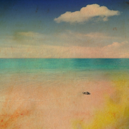 Retro beach and blue skyの写真素材