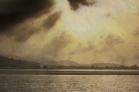 Vintage paper with Seascape and mountain view from Sea の写真素材