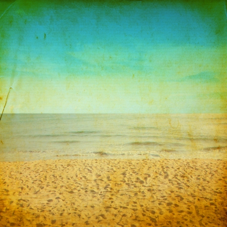 Retro beach and blue sky for summer background の写真素材