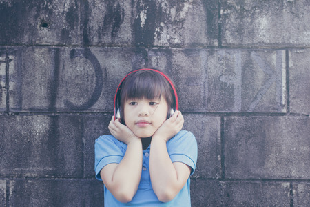 girl with headphones, enjoy with musicの写真素材