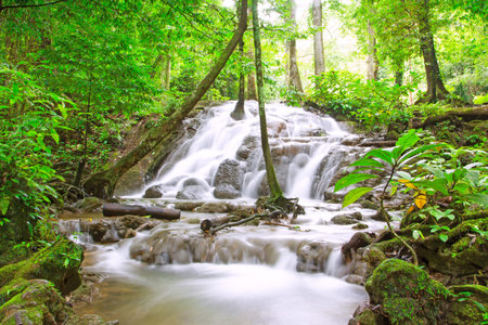 Tropical waterfall in forest, Phang-Nag South of Thailand, Sanang Manola Waterfall.