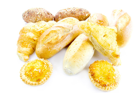 bread and rolls isolated on white background