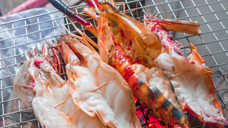 Grilled Giant River Prawn,の写真素材