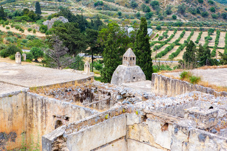 Ruins of Lower monastery at Preveli, Crete island, Greeceの写真素材