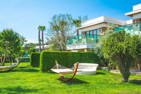 Antalya, Turkey - 9 May 2018: Modern style villa bungalow with terraceのeditorial素材