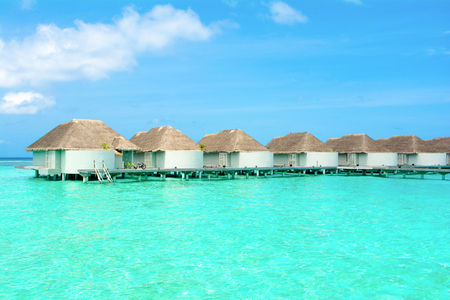 Beautiful landscape of over water villas, Maldives island, Indian Oceanのeditorial素材
