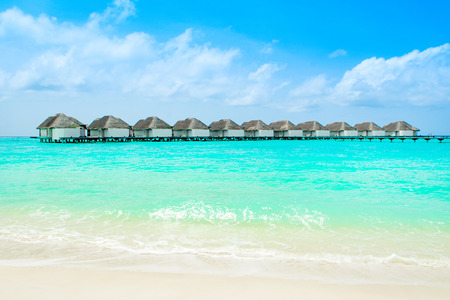 Wooden villas over water of the Indian Ocean, Maldivesのeditorial素材