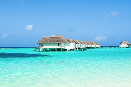Beautiful landscape of over water villas, Maldives island, Indian Oceanのeditorial素材