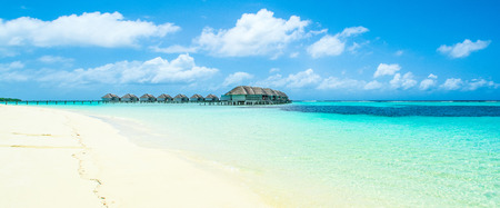 Beautiful panoramic landscape of over water villas, Maldives island, Indian Oceanのeditorial素材