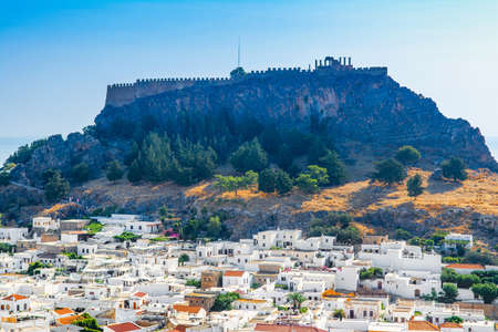 Beautiful landscape of Lindos old town on the Rhodes island, Greeceのeditorial素材