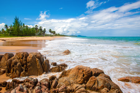 Beautiful landscape of the Indian Ocean coast with a sandy beach on the island of Phuket, Thailandの写真素材