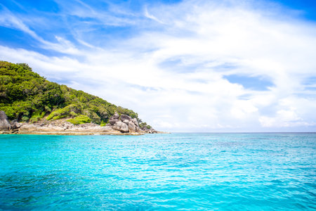 Beautiful panoramic tropical landscape of the Similan Islands in Thailand - most famous islands with paradise views and snorkeling and diving spotsの写真素材