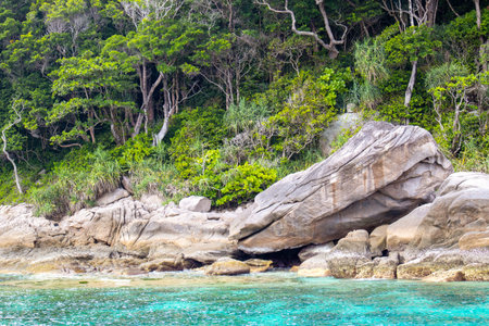 The rocky shore of the Similan Islands in Thailand - most famous islands with paradise views and snorkeling and diving spotsの写真素材