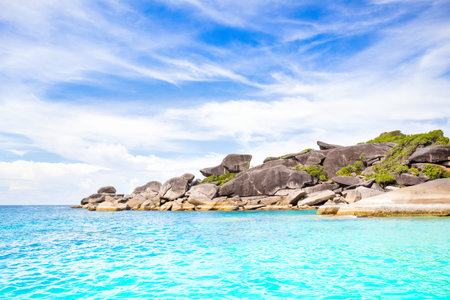 The rocky shore of the Similan Islands in Thailand - most famous islands with paradise views and...