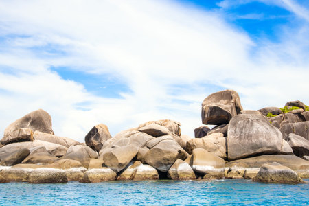 The rocky shore of the Similan Islands in Thailand - most famous islands with paradise views and snorkeling and diving spotsの写真素材