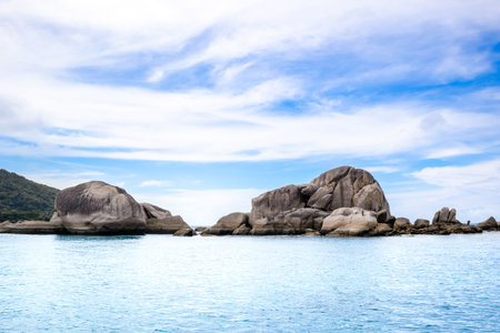The rocky shore of the Similan Islands in Thailand - most famous islands with paradise views and snorkeling and diving spotsの写真素材