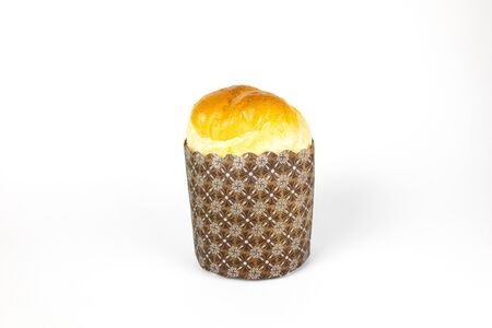 Shredded Pork Bread Wrapped in striped paper on the White Background.の写真素材