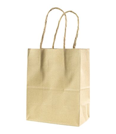 Recycled paper shopping one bag on white background. Natural Product.の写真素材