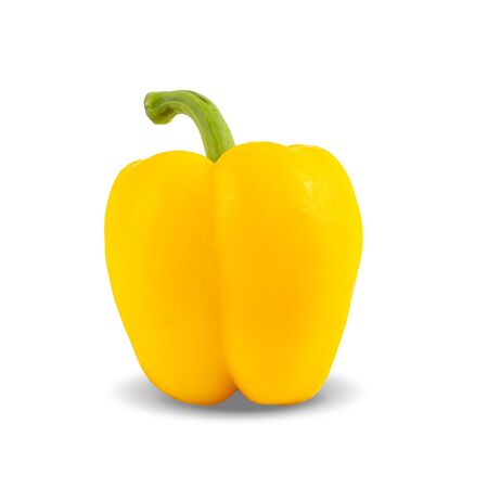 One yellow bell pepper isolated on white background, with clipping paths.の写真素材