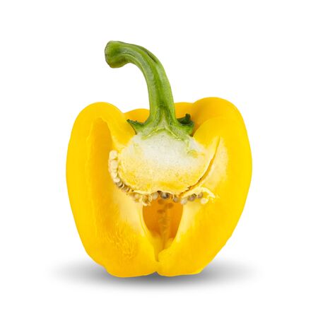 fresh sliced sweet yellow pepper isolated on white background. with clipping paths.の写真素材