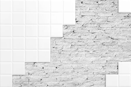 White tile and white brick wall texture, for background wallpaper.の写真素材