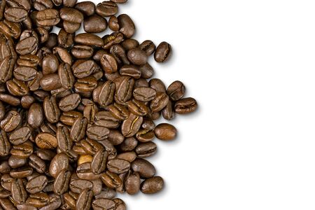 Medium coffee roasted beans isolated on white background. with clipping paths. Grind to brew various coffee recipes.の写真素材