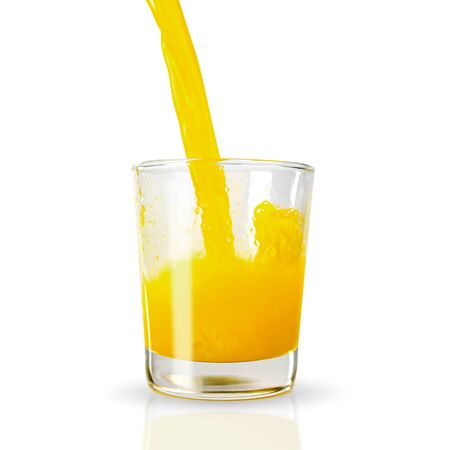 Pour the squeezed orange juice into a low-clear glass. with clipping paths.の写真素材