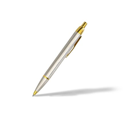 Silver and golden color pen isolated on white background with clipping paths.の写真素材
