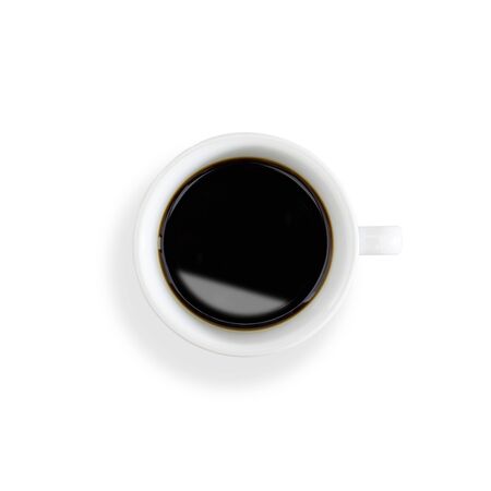 Top view of black coffee in a white ceramic cup isolated on white background with clipping paths.の写真素材