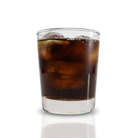 Cola in Short glass with ice isolated on white background. with clipping paths.の写真素材