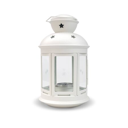 White Vintage lantern isolated on white background. with clipping paths.の写真素材