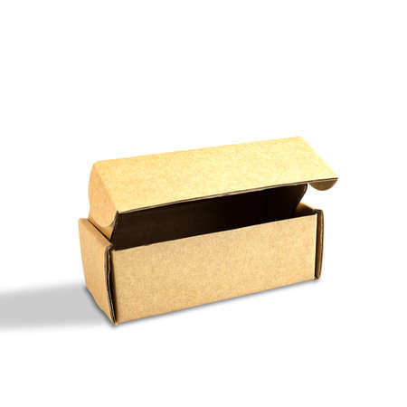 Cardboard brown box or Kraft package box isolated on a white background.の写真素材