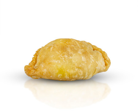 Curry puff pastry isolated on white backgroundの写真素材