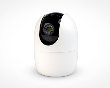 Modern public CCTV camera isolated on white background. Intelligent recording cameras for monitoring...