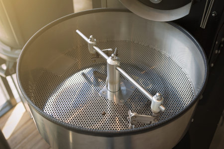 Empty coffee roast machine in the coffee roaster.