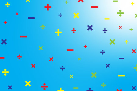 Mathematical symbol red blue yellow and green color pattern on blue background. Vector Illustration.