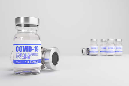 3d Rendering creative design for Coronavirus vaccine background. Covid-19 corona virus vaccination with vaccine bottle.の写真素材