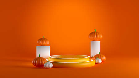 Podium with light and minimal abstract background for Halloween, 3d rendering geometric shape, Stage for product.の写真素材