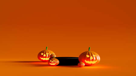 Black podium and minimal abstract background for Halloween, 3d rendering geometric shape, Stage for product.の写真素材