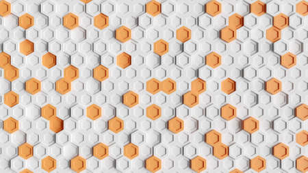 3D rendering background image from orange and white hexagon shapes. modern wallpaper.の写真素材