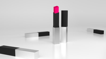 pink lipstick Square black and silver frame on white background. Buaty cosmetic. 3D rendering.の写真素材