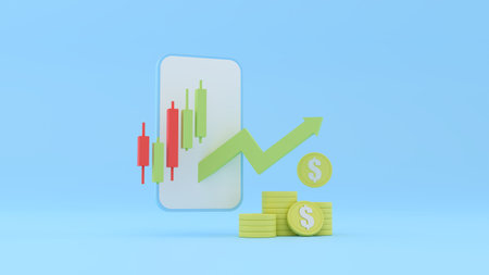 Invester trend trading and growing, bitcoin rising all time high with graph, bitcoin investment on smartphone concept. 3d render.の写真素材