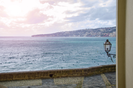 It is a city street in Italy. Tourism in Europe concept. Copy space. Toned imageの写真素材