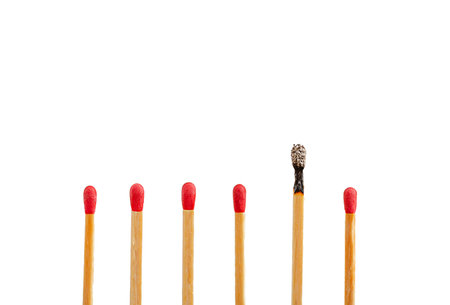 Matches in a row with copy space isolated on white. Out of the box thinking concept.