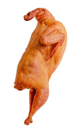 Single smoked quail isolated on white background.の写真素材