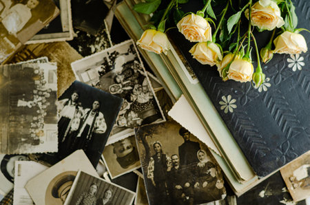 Cherkasy/Ukraine- December 12, 2019: Vintage photo album with family photos. Life values and...