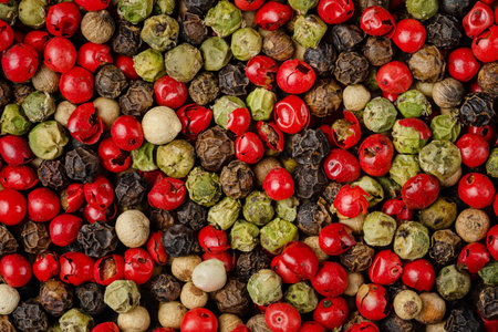 Mix of different pepper grains pattern. Top view.の写真素材