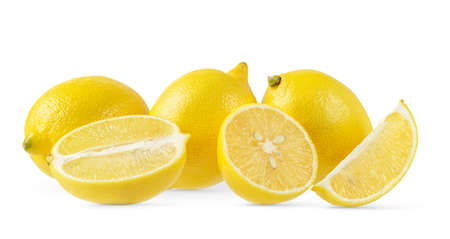 Yellow lemons isolated on white backgroundの写真素材